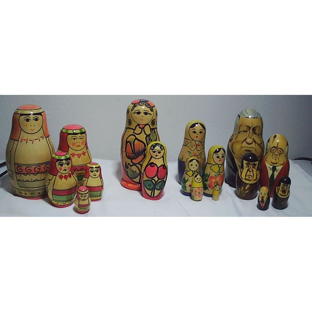 Vintage Russian Matryoshka Nesting Dolls Set Of Four - 17 pieces total 1"-5.25"